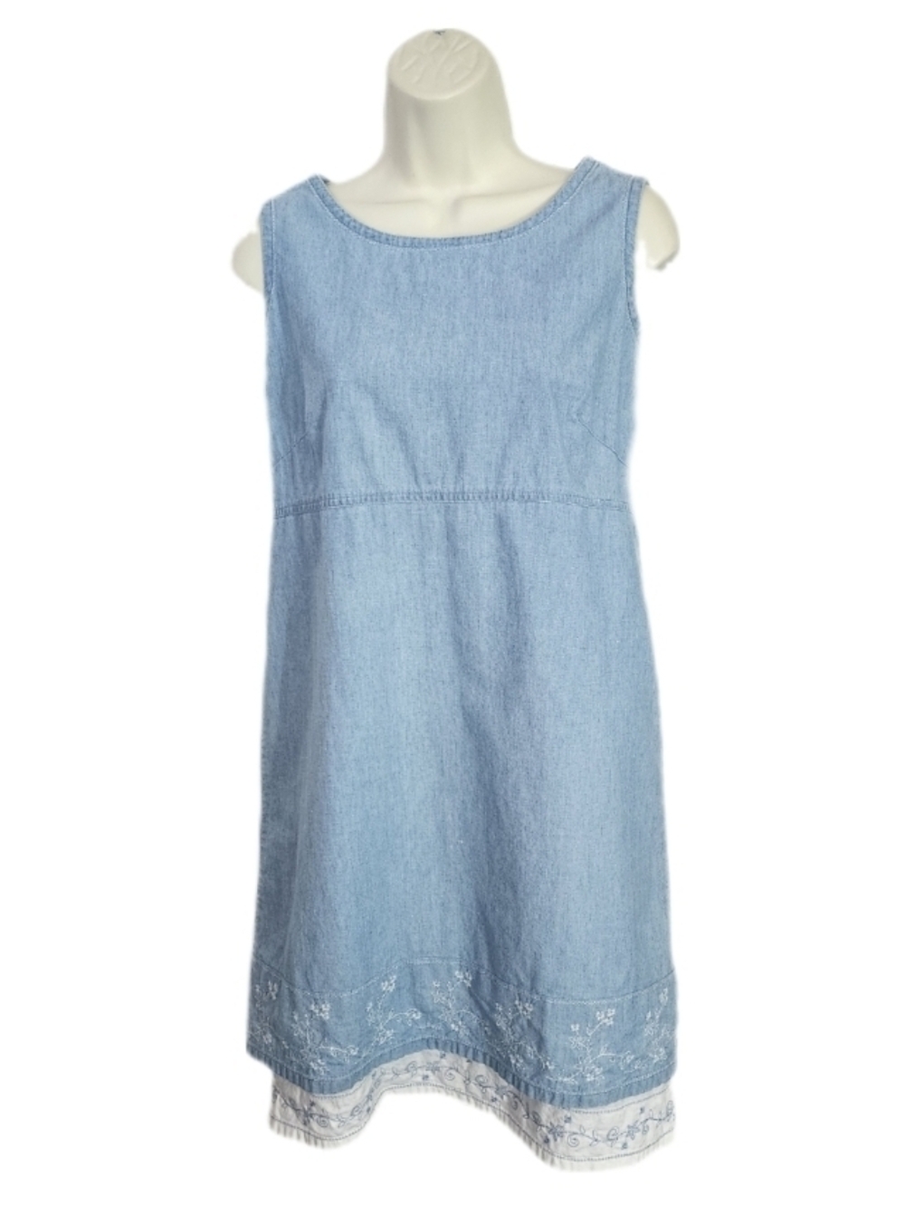 Liz Claiborne Dress Y2K Light Wash Denim Jumper Embroidered Hems Blue Size 6